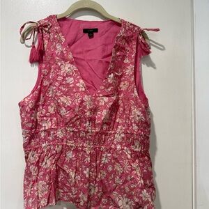 NWOT J-Crew Womens Pink Floral Sleeveless Tie Blouse - Size Large